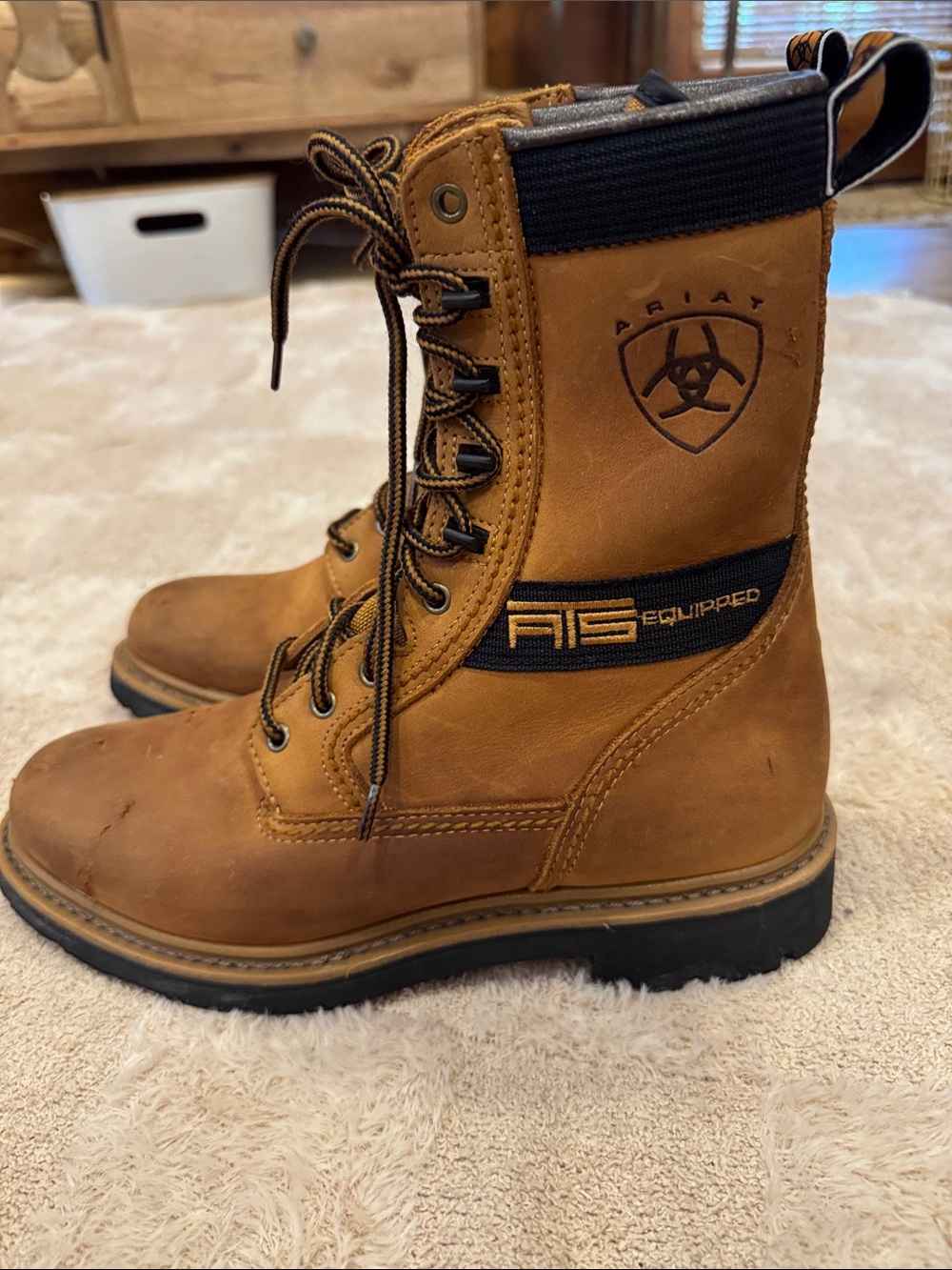 Ariat Tan Work Lace-Up Safety Boots Men’s Sz 7 ATS Equipped Comp Safety Toe Work